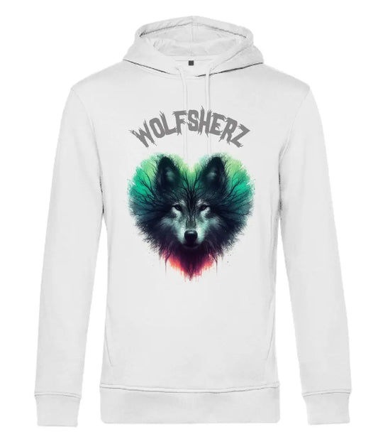 Ligne Mystique * Bio Damen/Herrn Hoodie weiß * Wolfsherz * personalisierbar